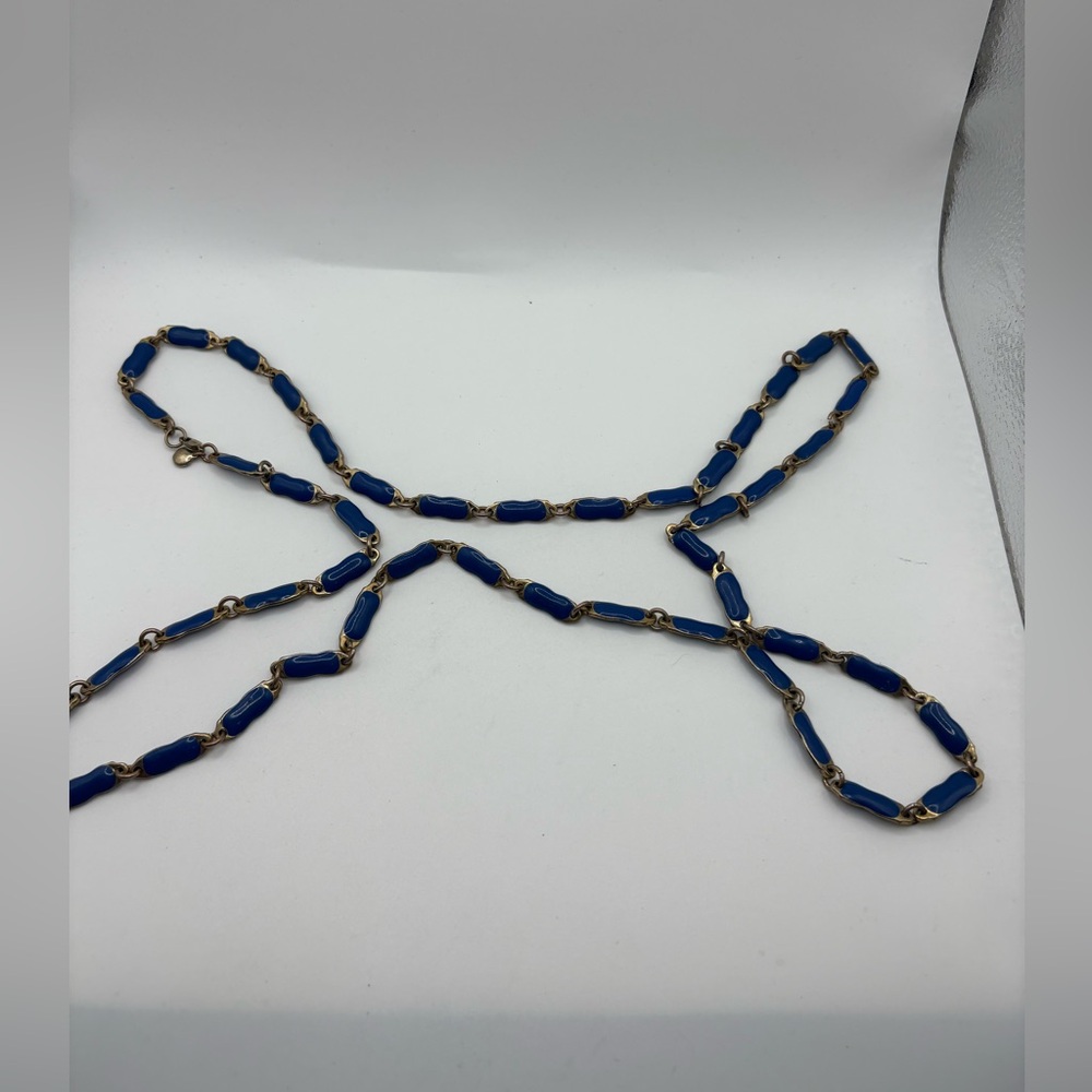 J.Crew Long Blue Enamel Link Necklace – Gold Tone Statement Jewelry